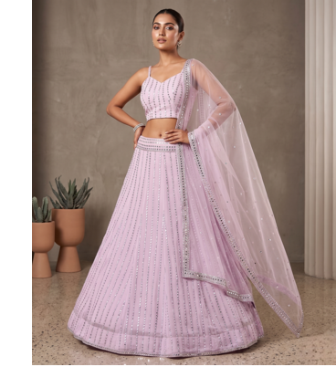 Elegant Lavender Mirror Work Lehenga Choli for Women with Soft Net Dupatta 1