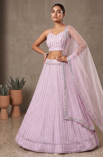 Elegant Lavender Mirror Work Lehenga Choli for Women with Soft Net Dupatta