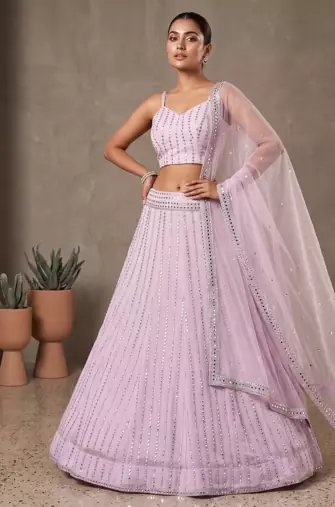 Elegant Lavender Mirror Work Lehenga Choli for Women with Soft Net Dupatta