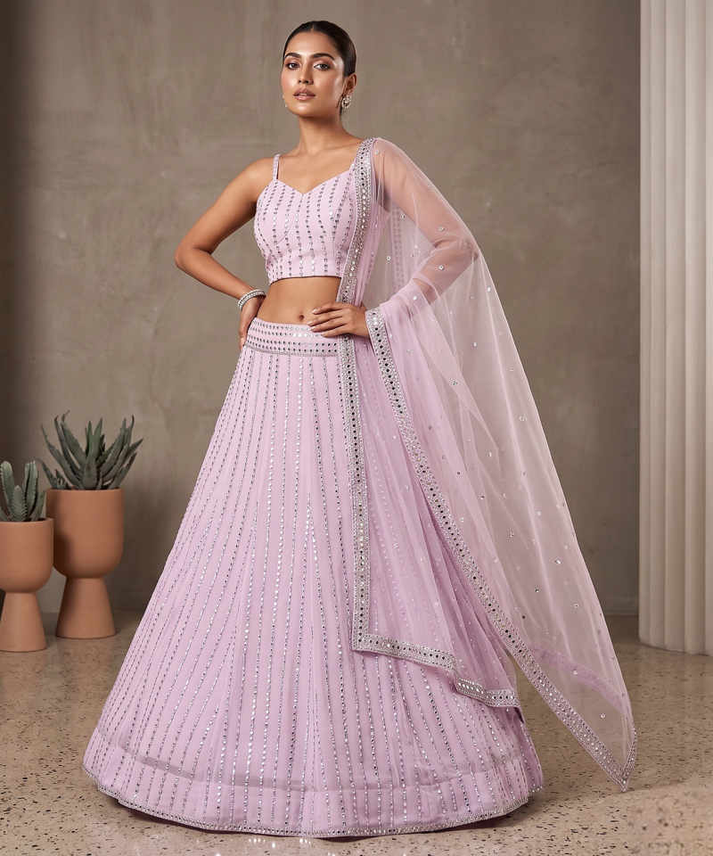 Elegant Lavender Mirror Work Lehenga Choli for Women with Soft Net Dupatta