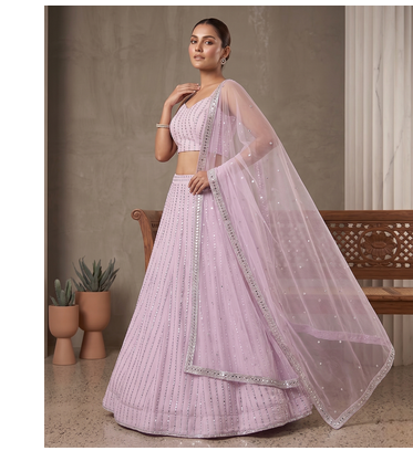 Elegant Lavender Mirror Work Lehenga Choli for Women with Soft Net Dupatta 2