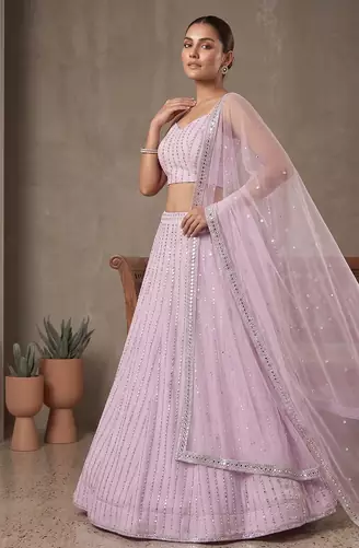 Elegant Lavender Mirror Work Lehenga Choli for Women with Soft Net Dupatta