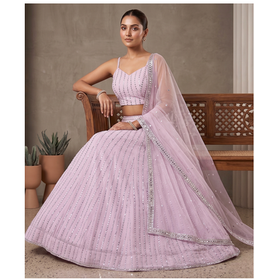 Elegant Lavender Mirror Work Lehenga Choli for Women with Soft Net Dupatta 3