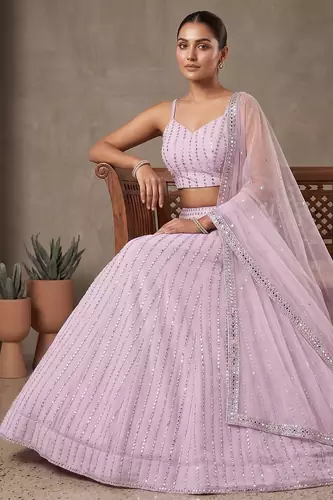 Elegant Lavender Mirror Work Lehenga Choli for Women with Soft Net Dupatta