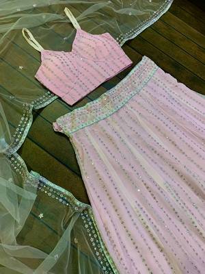 Elegant Lavender Mirror Work Lehenga Choli for Women with Soft Net Dupatta 4