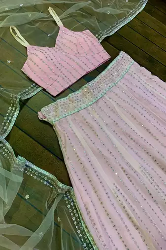 Elegant Lavender Mirror Work Lehenga Choli for Women with Soft Net Dupatta
