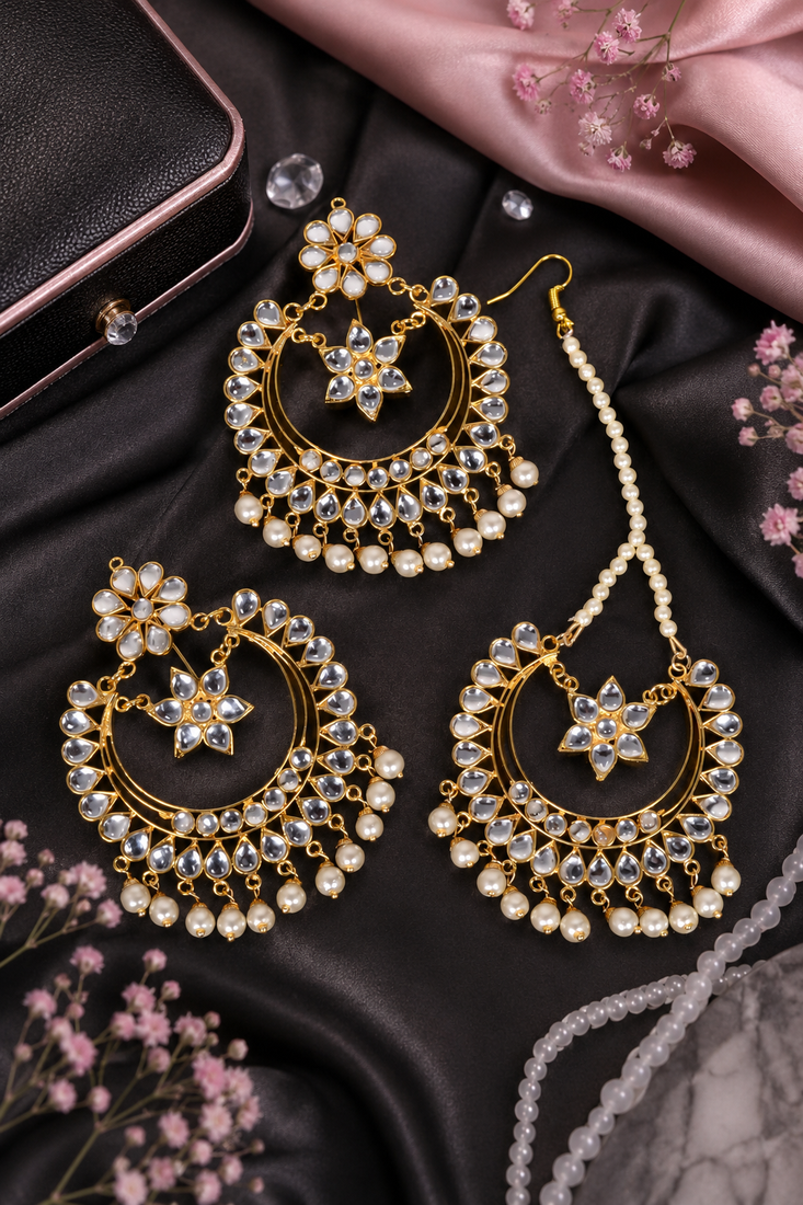 Punjabi kundan dangler earrings and tikka set