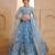 Mint Blue Net Zari Embroidered Sequins Beads Lehenga Wedding Wear