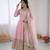 Womens new  pastel pink solid anarkali kurta with heavy embroidered border gown set