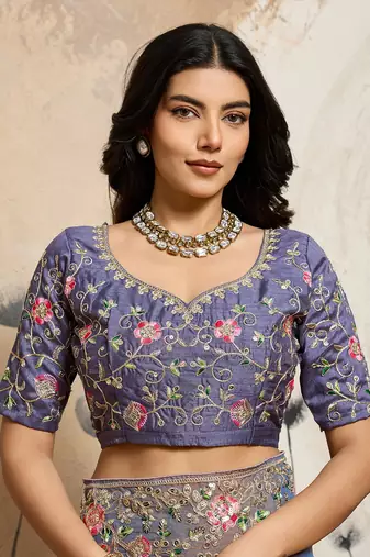 Purple Floral Embroidered Designer Saree for Women