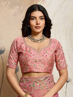 Peach Floral Embroidered Designer Saree for Women 3