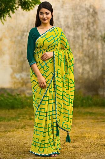 Yellow georgette saree