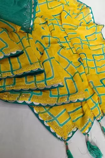 Yellow georgette saree