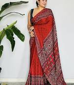 Red japan devsena satin saree japan satin digital print blouse
