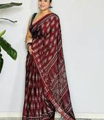 Maroon japan devsena satin saree japan satin digital print blouse