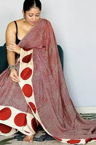 Multicolor japan satin saree with digital print blouse