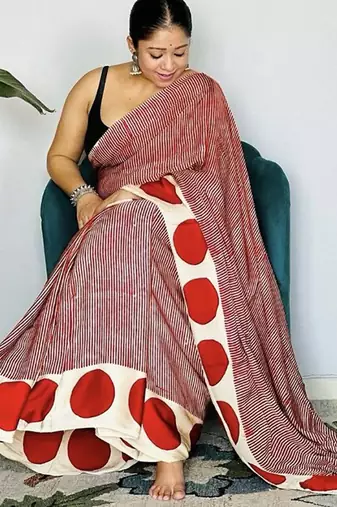Multicolor japan satin saree with digital print blouse