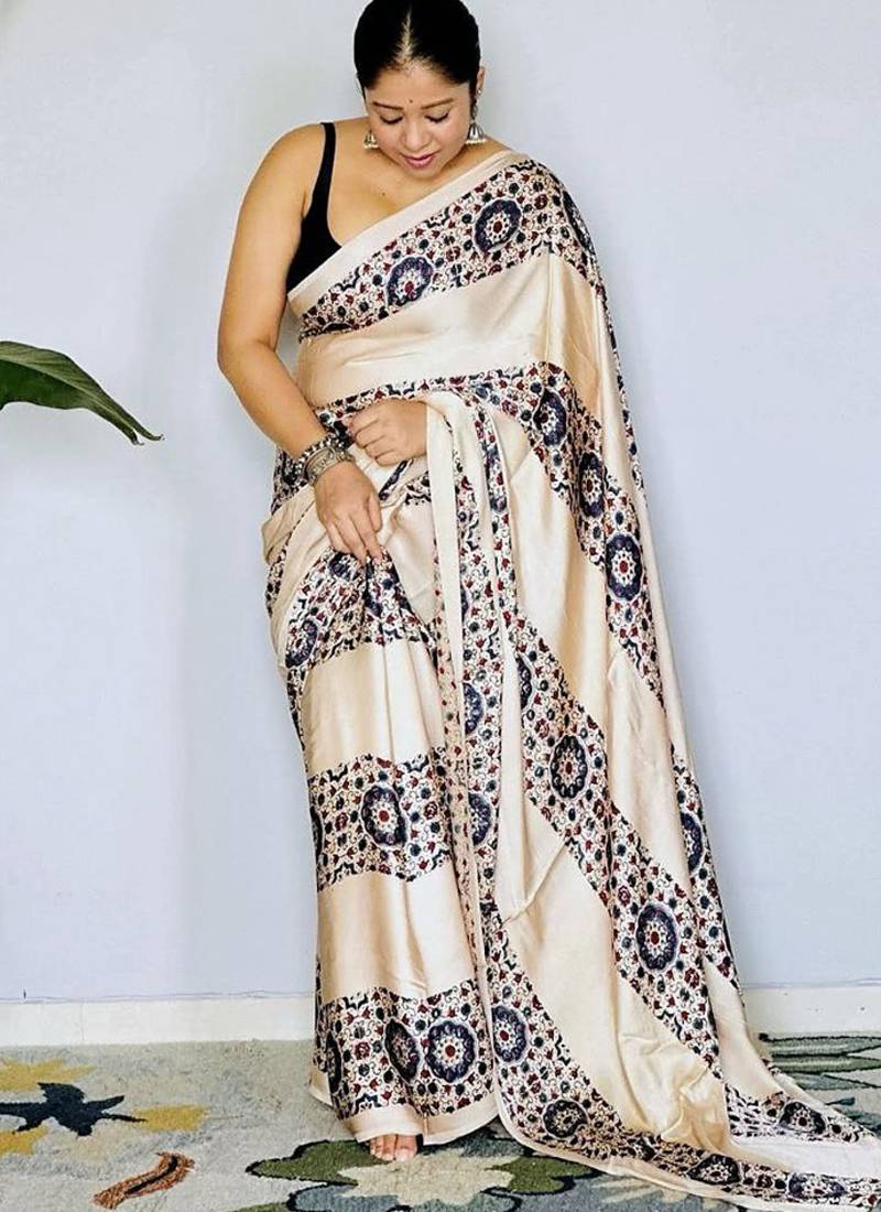 Off-White japan devsena satin saree japan satin digital print blouse