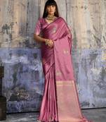 pink pure satin handloom weaving saree with blouse