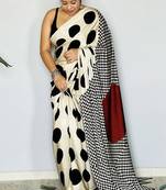 Off-White japan satin saree with digital print blouse