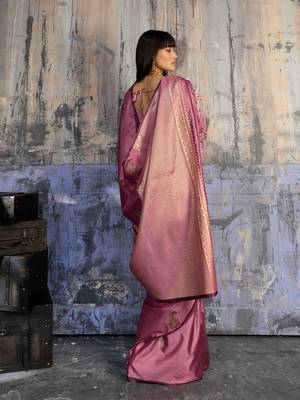 pink pure satin handloom weaving saree with blouse 2