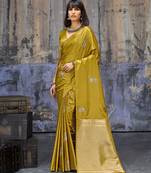 golden pure satin handloom weaving saree with blouse