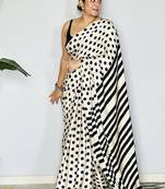 Off-White japan satin saree with digital print blouse