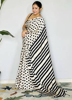 Off-White japan satin saree with digital print blouse 2
