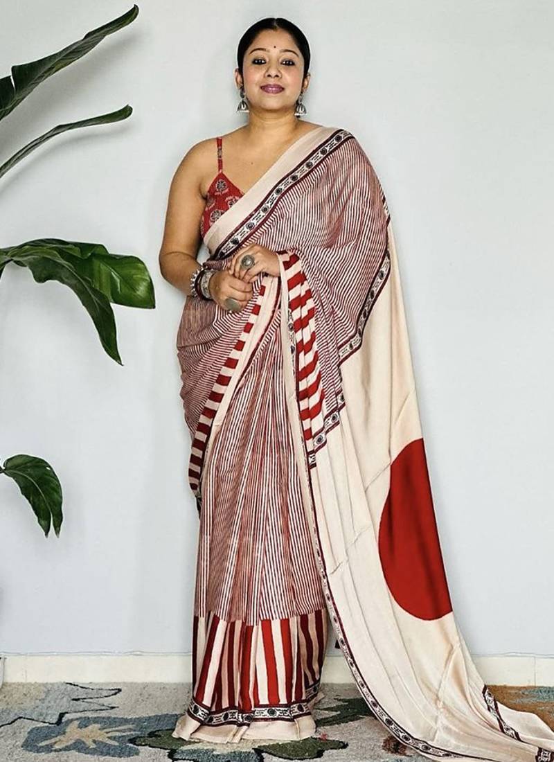 Multicolor japan devsena satin saree japan satin digital print blouse