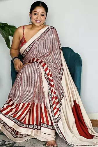 Multicolor japan satin saree with digital print blouse
