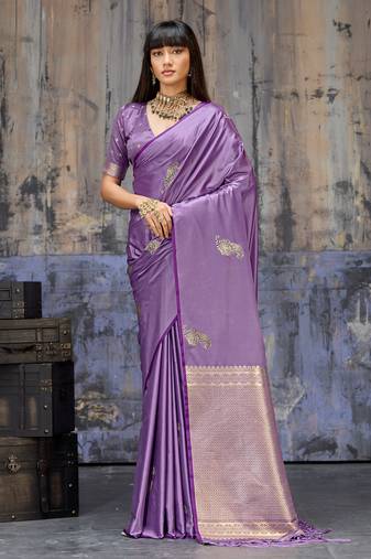 lavender pure satin handloom weaving saree with blouse