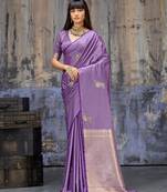 lavender pure satin handloom weaving saree with blouse