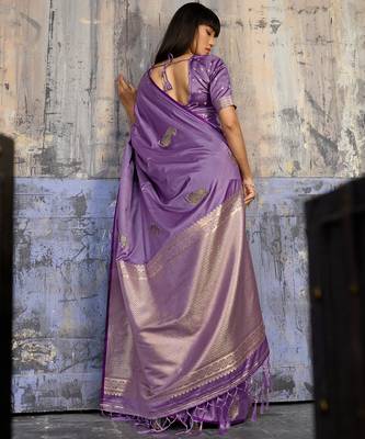 lavender pure satin handloom weaving saree with blouse 2
