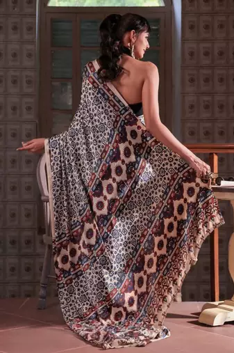 Multicolor japan satin saree with digital print blouse