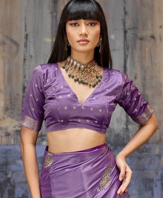 lavender pure satin handloom weaving saree with blouse 3