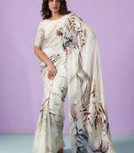Off-White japan satin saree with digital print blouse