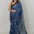 Royal blue japan satin saree with digital print blouse