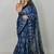 Royal blue japan satin saree with digital print blouse