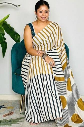 Multicolor japan satin saree with digital print blouse