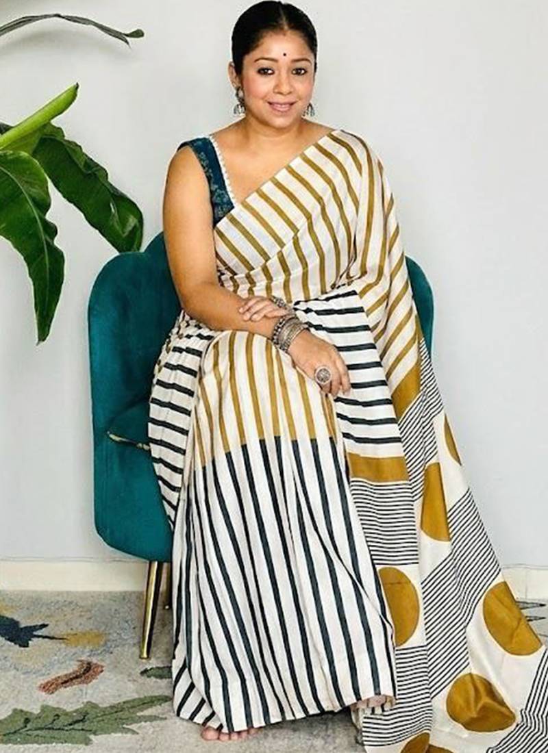 Multicolor japan satin saree with digital print blouse