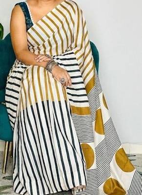 Multicolor japan satin saree with digital print blouse 2