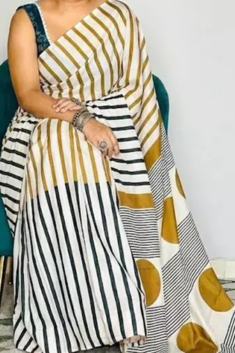 Multicolor japan satin saree with digital print blouse