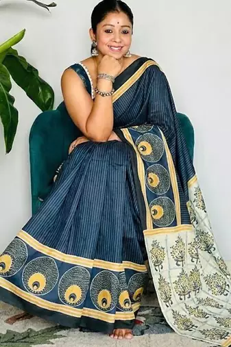 Multicolor japan satin saree with digital print blouse