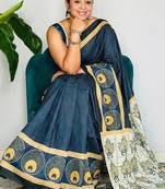Multicolor japan satin saree with digital print blouse
