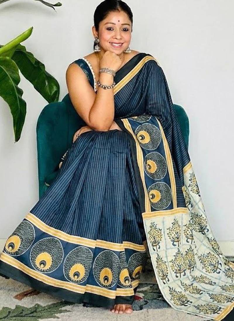 Multicolor japan satin saree with digital print blouse