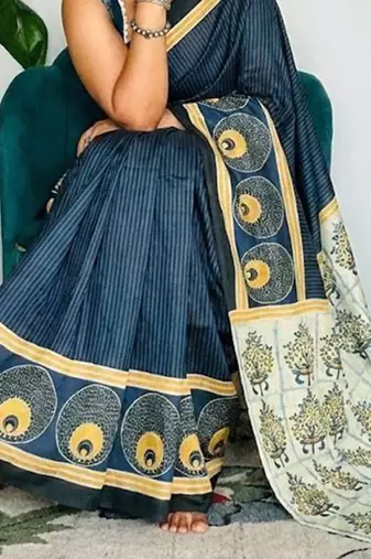 Multicolor japan satin saree with digital print blouse