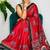 Red japan satin saree with digital print blouse