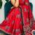 Red japan satin saree with digital print blouse