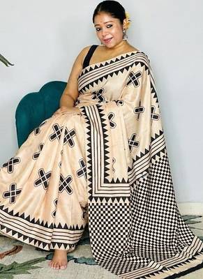 Off-White japan satin saree with digital print blouse 1