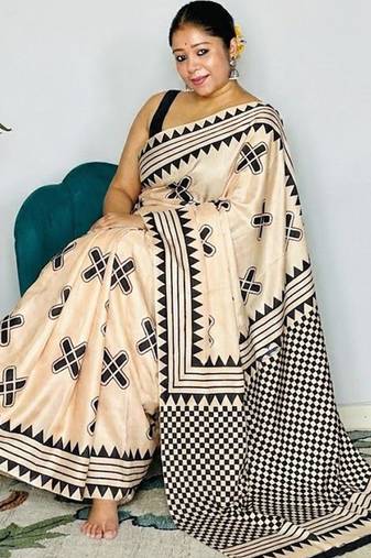 Off-White japan devsena satin saree japan satin digital print blouse